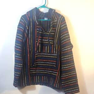 Large Baja Hoodie Pullover - Striped Surf/Hippie Style